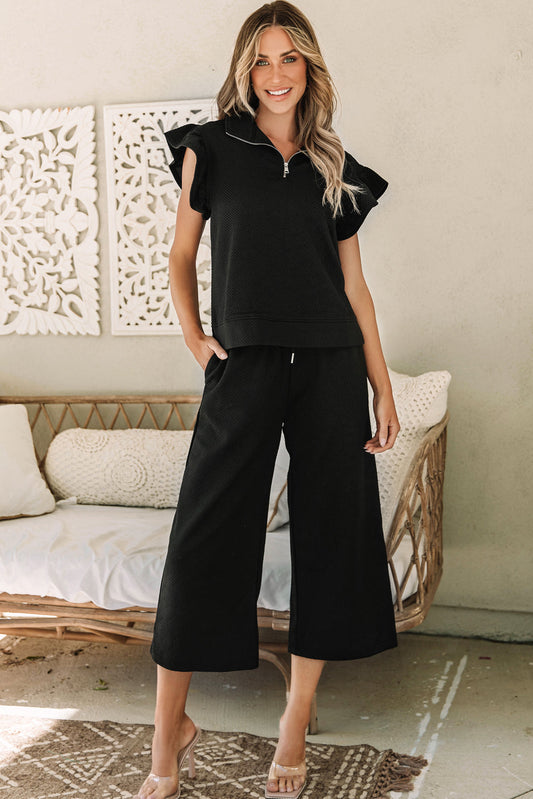 Threaded Pear Alyssa Textured Flutter Sleeve Top