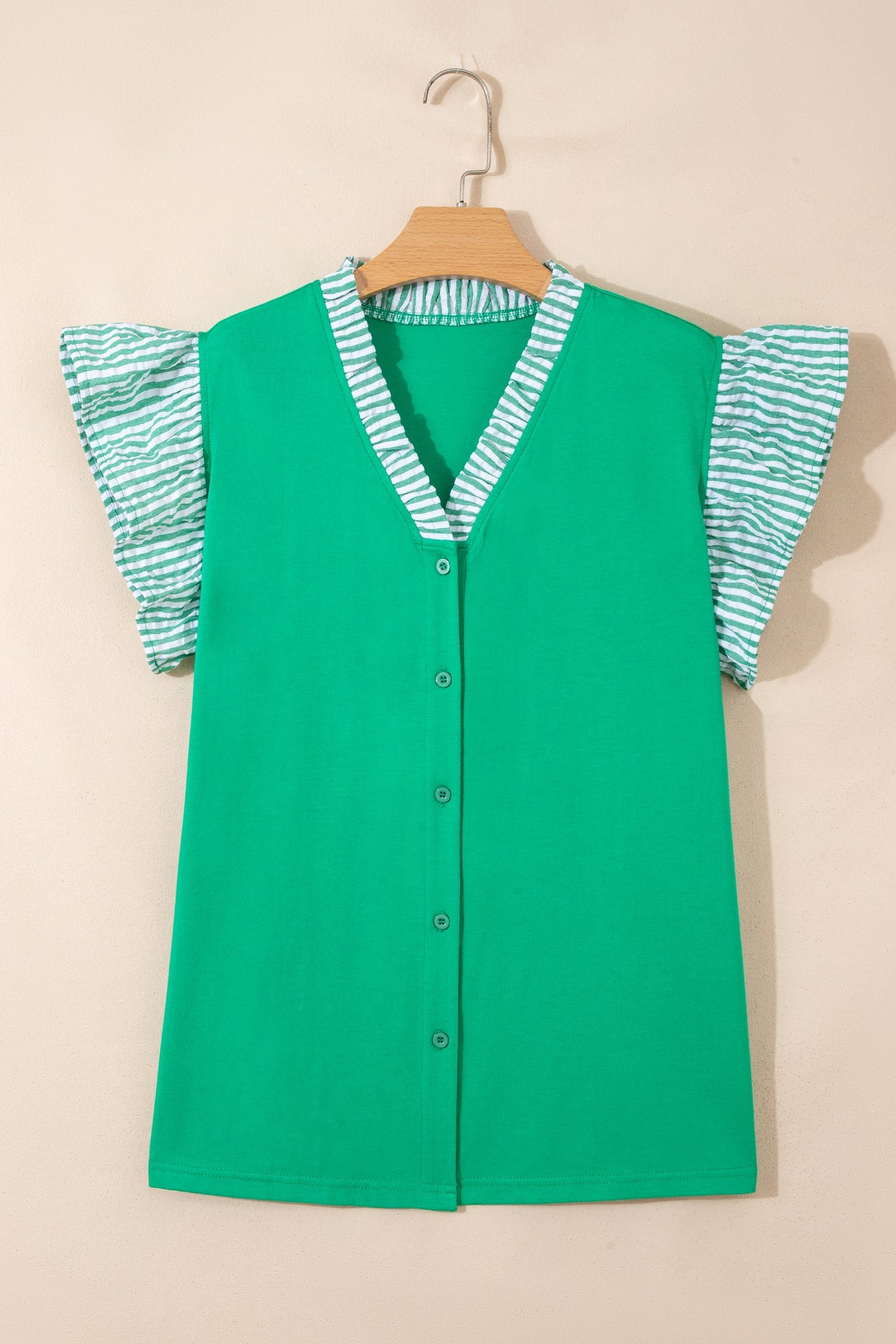 Threaded Pear Presley Trim Flutter Sleeve Plus Blouse