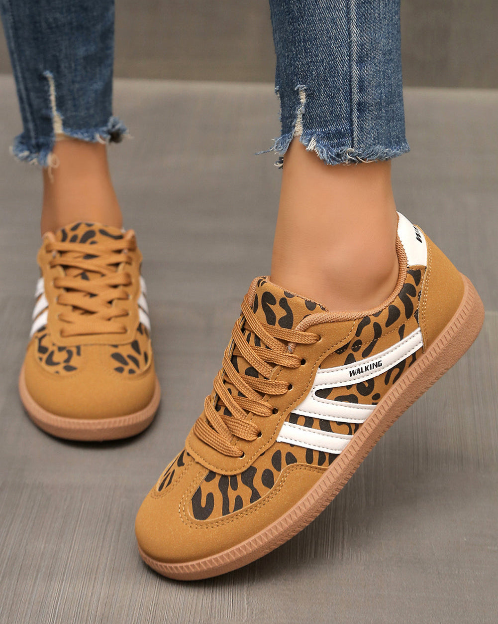 Leopard Patchwork Contrast Detail Lace-up Shoes