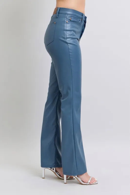 Judy Blue Full Size High Waist Tummy Control Faux Leather Bootcut Pants Plus Size