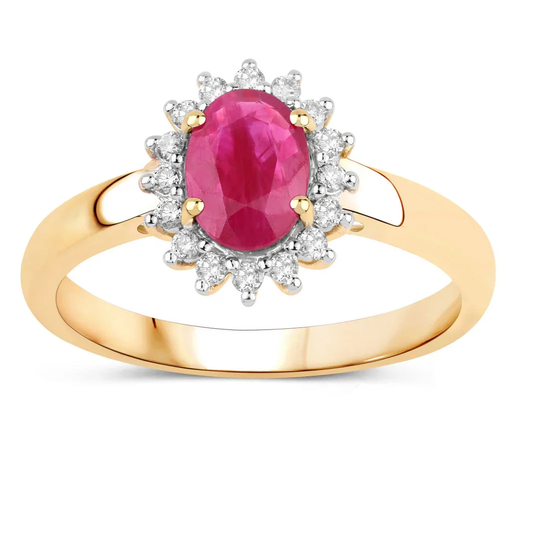 0.85 Ct Oval Pink Ruby Diamond Prong 10K Gold Halo Ring