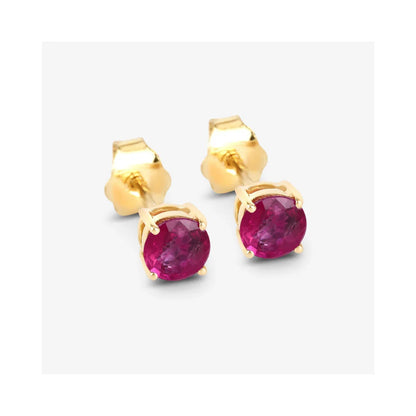 0.86 Ct Round Pink Ruby Prong 10K Gold Stud Earrings