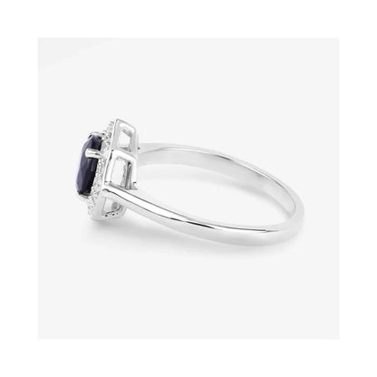 1.03 Ct Round Blue Sapphire & Lab Grown Diamond Prong 10K Gold Bridge Halo Ring