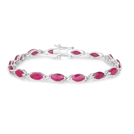 Marquise Pink Ruby Prong 10K White Gold Tennis Bracelet