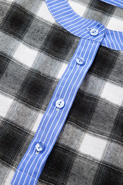 Threaded Pear Ezra Half Placket Plaid Blouse