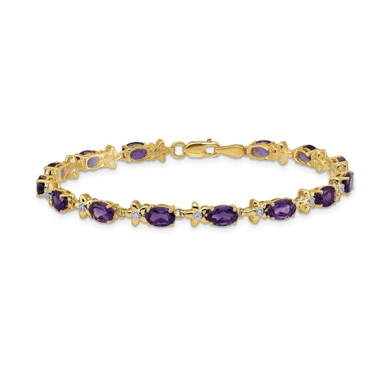 Genuine Purple Amethyst 14K Gold Floral Bracelet