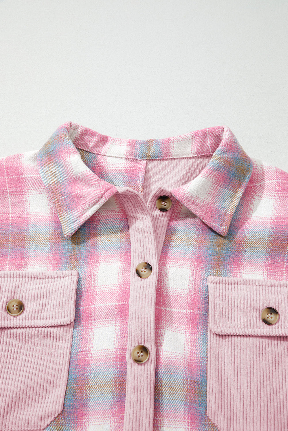 Threaded Pear Sophia Corduroy Flap Patchwork Shacket