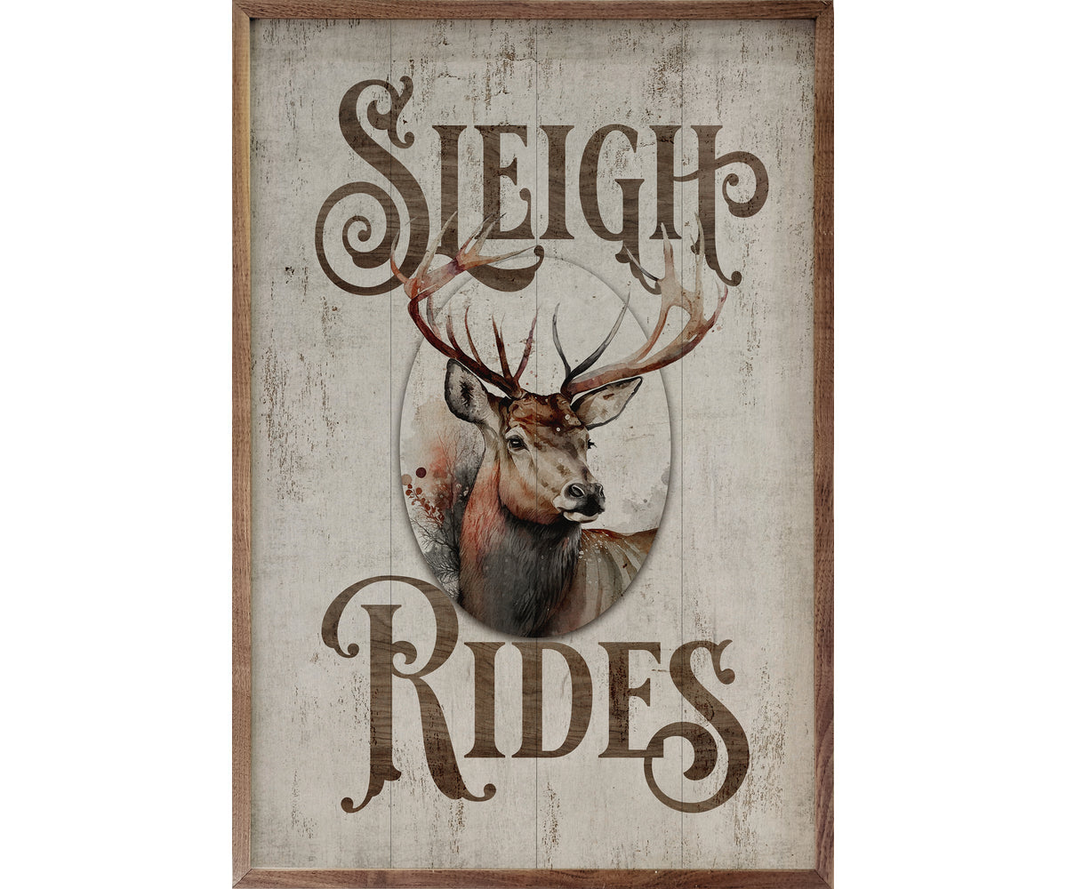 Kendrick Home Sleigh Rides Reindeer Classic Whitewash