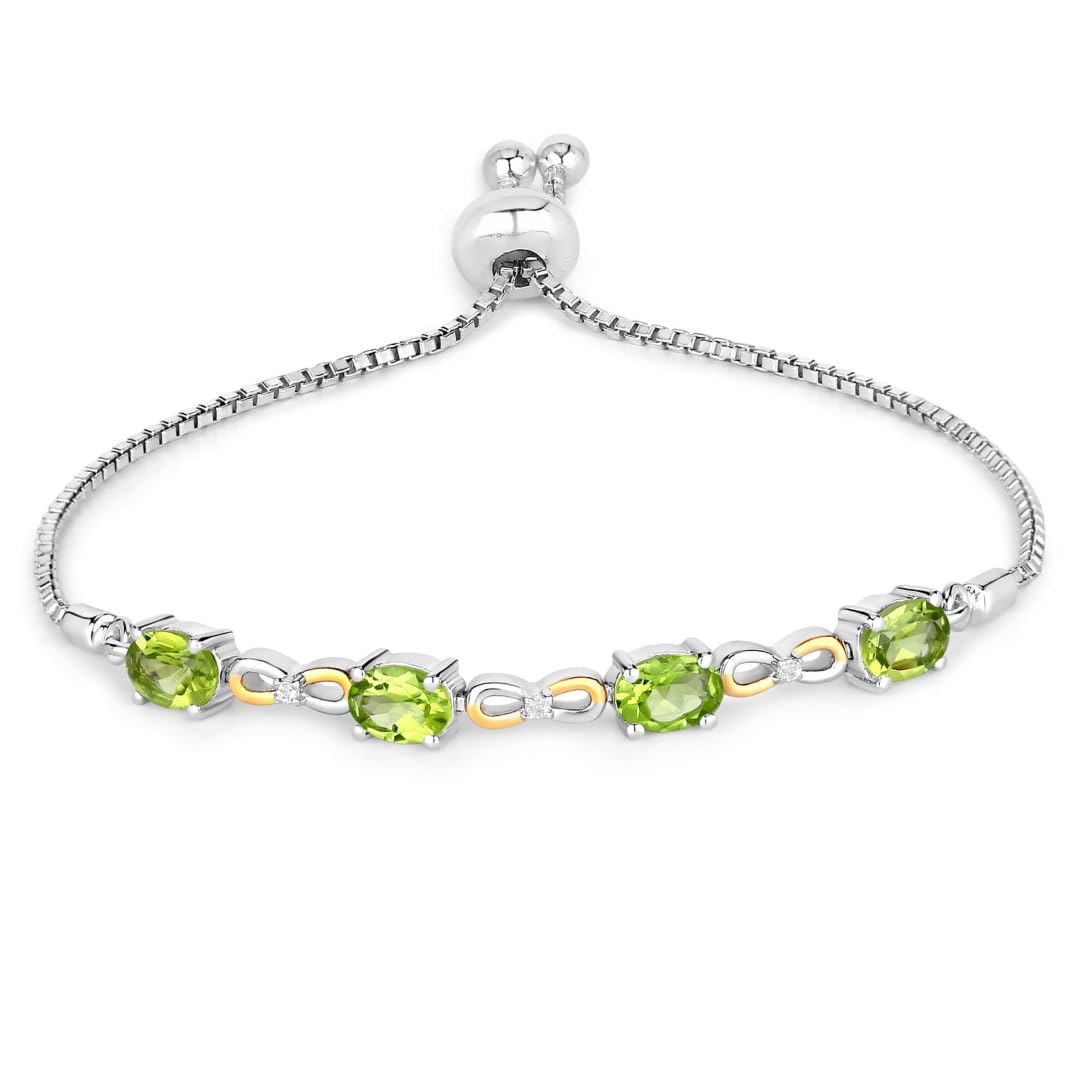 Oval Green Peridot Prong Two-Tone Gold Plated Silver Infinity Bolo Adjustable Bracelet