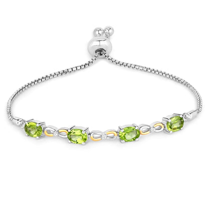 Oval Green Peridot Prong Two-Tone Gold Plated Silver Infinity Bolo Adjustable Bracelet