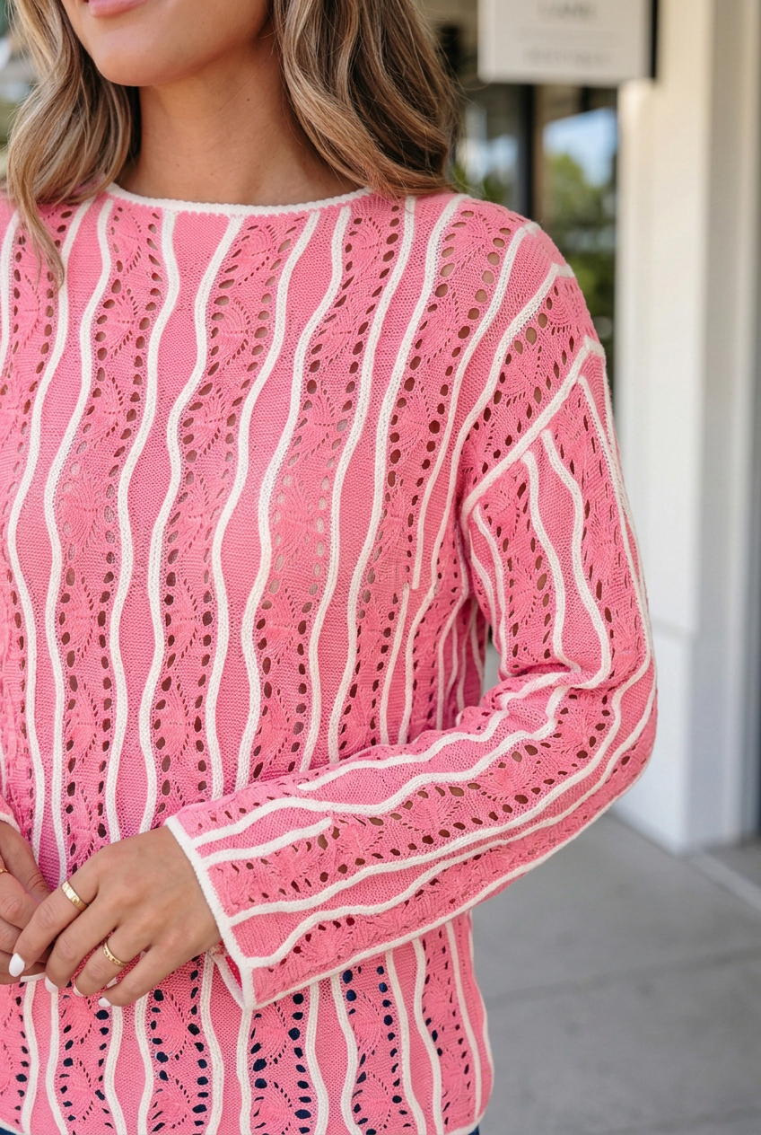 Threaded Pear Jaida Cotton Pullover Sweater Long Sleeve Top