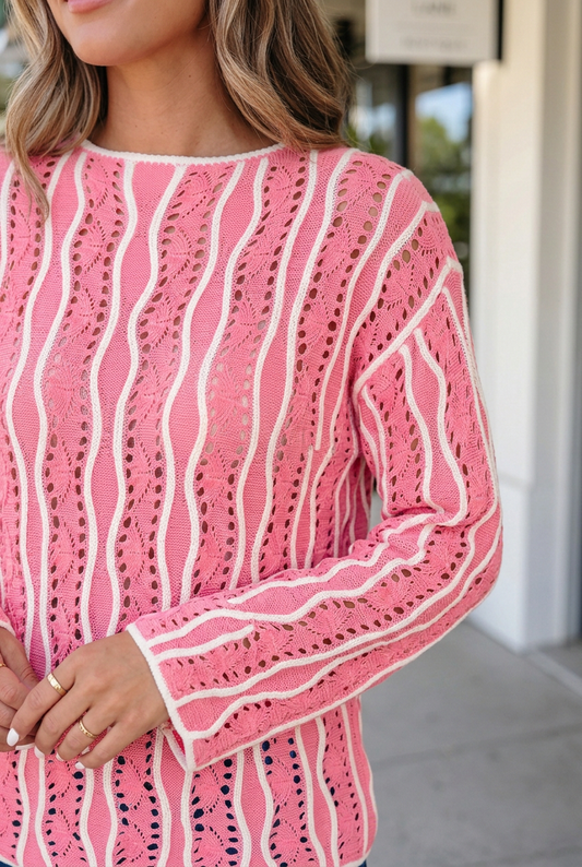 Threaded Pear Jaida Cotton Pullover Sweater Long Sleeve Top