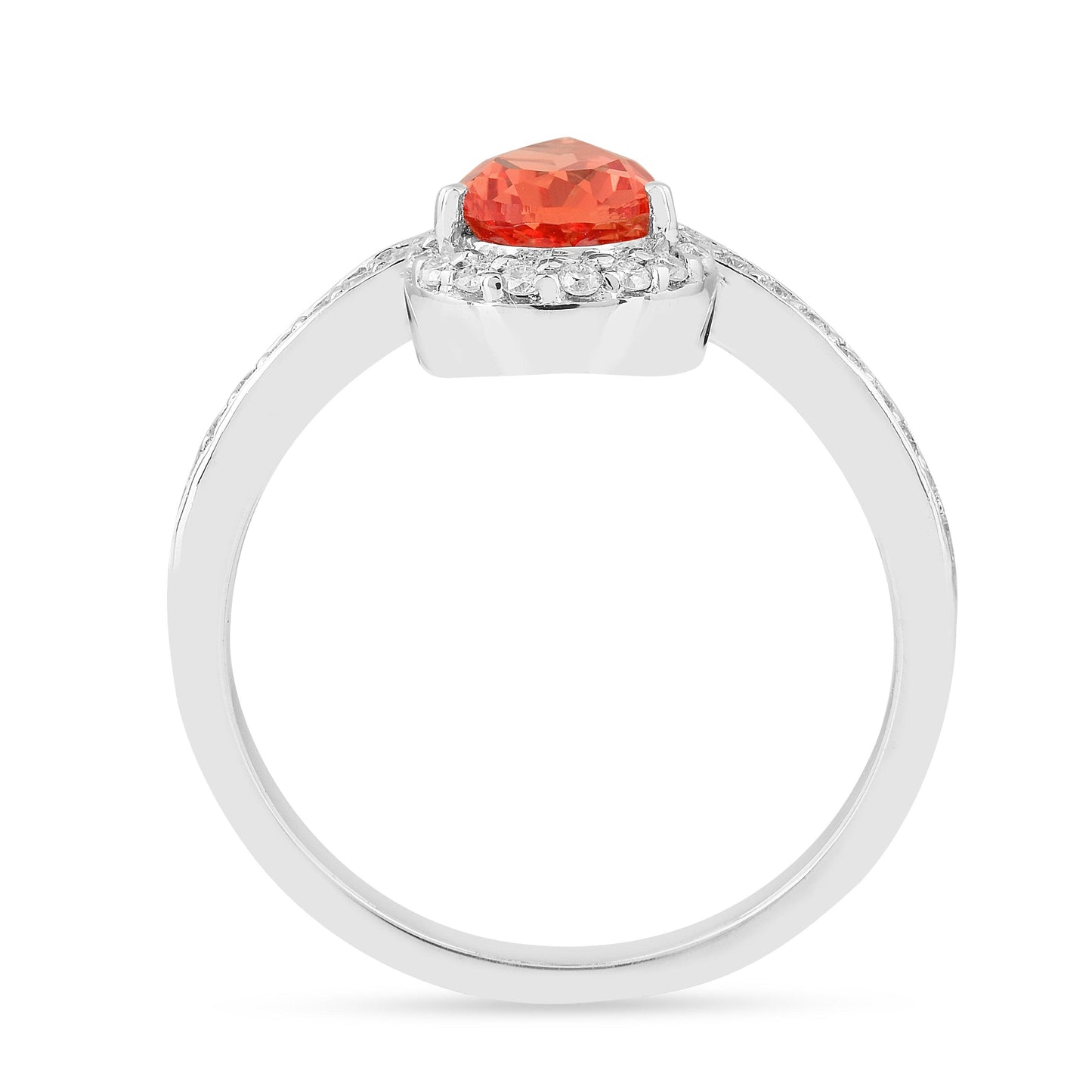 1.08 Ct Pear Lab Created Peach Sapphire and Moissanite Prong Silver Crown Ring