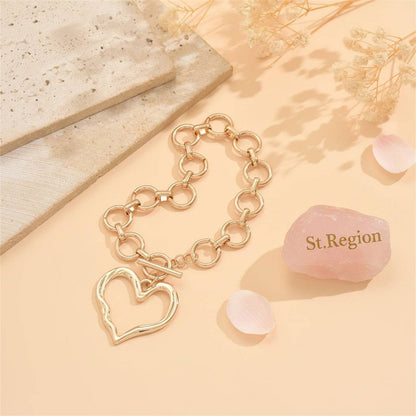 Goldtone Hollow Heart Charm Statement Toggle Anklet