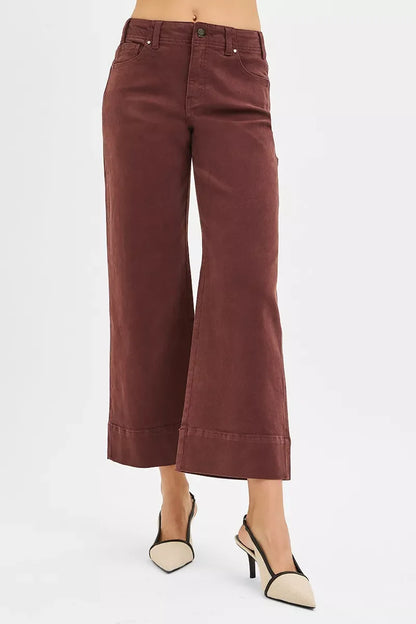 RISEN Tummy Control High Rise Crop Wide No Waist Band Pants
