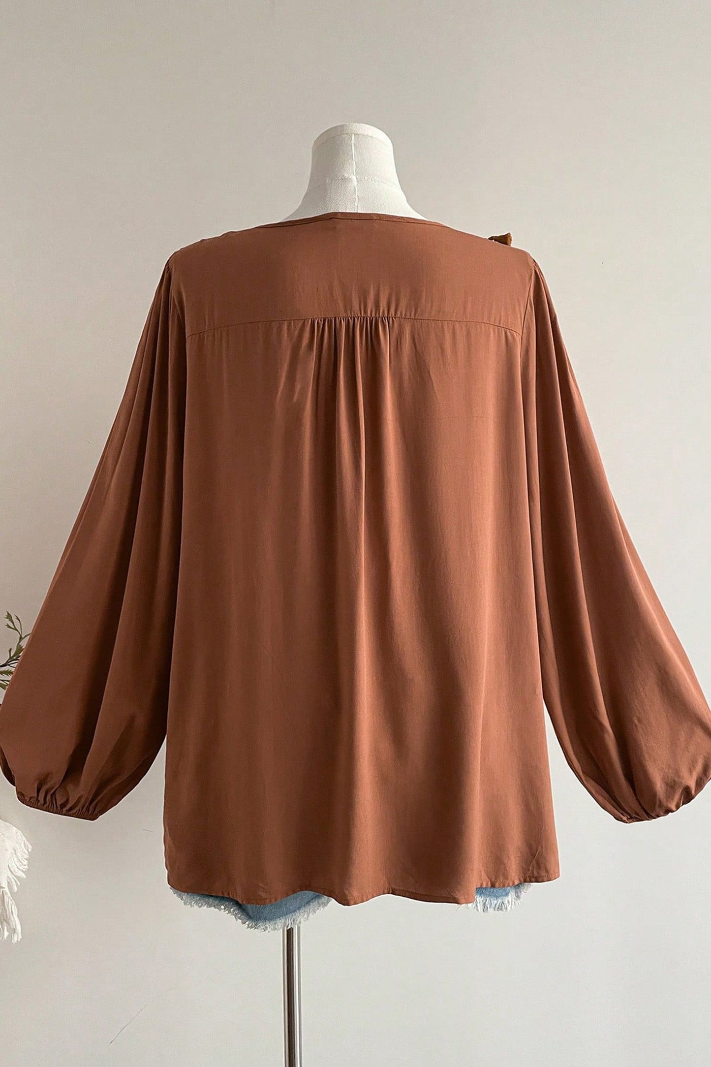 Farrah Long Sleeve Blouse Long Sleeve PLUS Top - 1X - 14W-16W / Chestnut