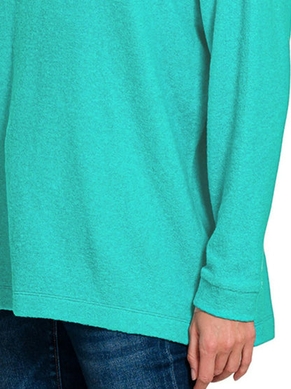 Zenana Hooded Brushed Melange Hacci Sweater