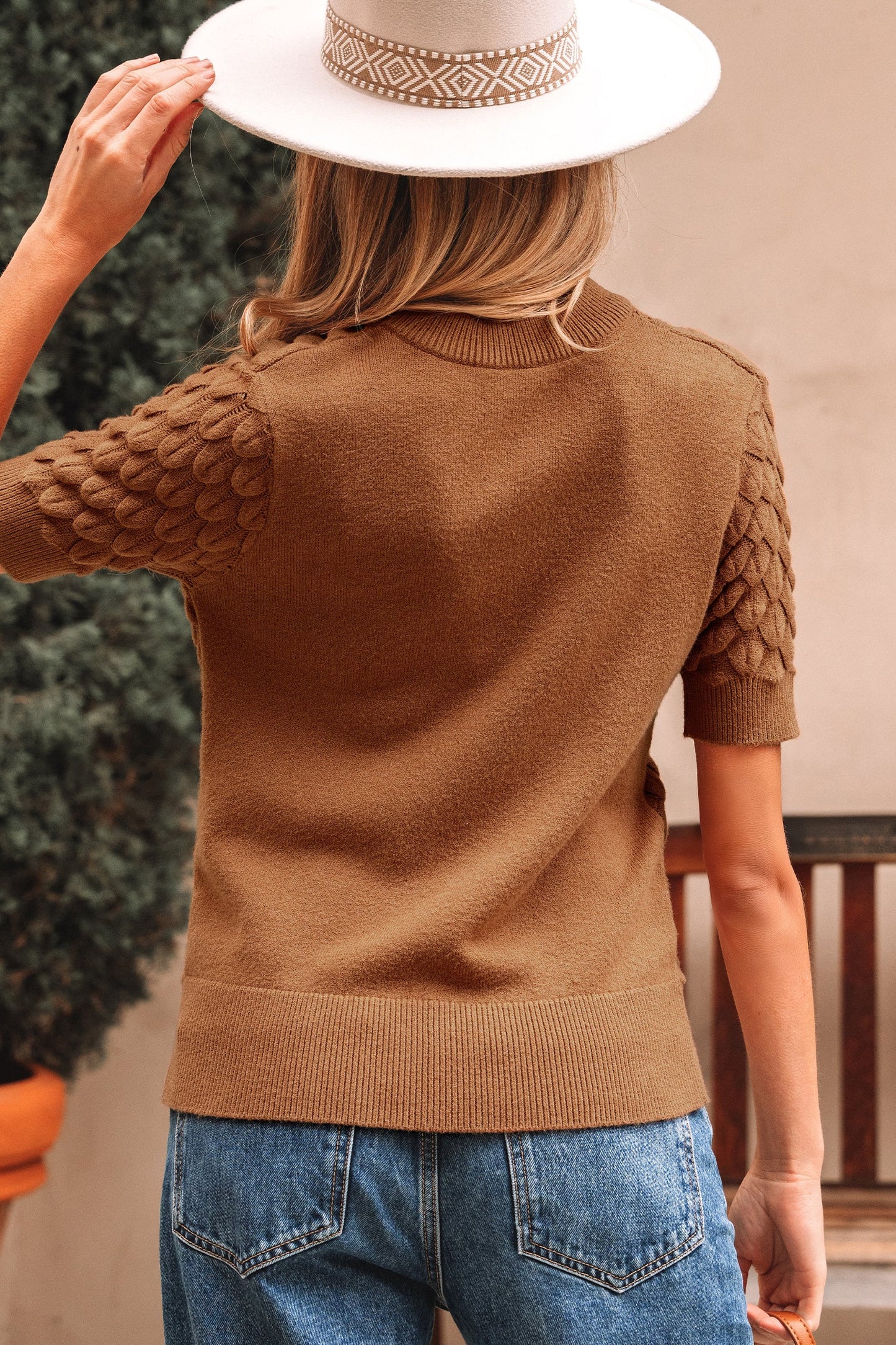 Threaded Pear Malaysia Ribbed Short Sleeve Sweater