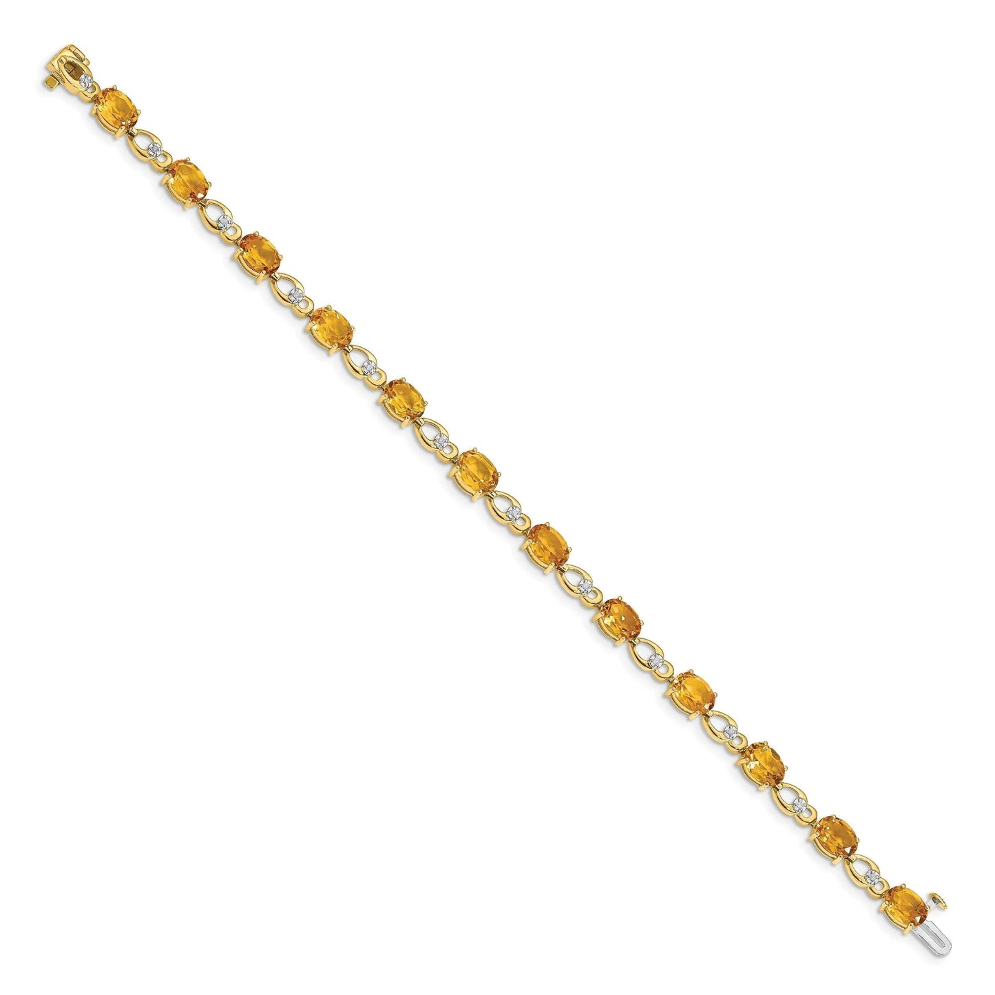 Oval Yellow Citrine & Diamond Prong 14K Yellow Gold Link Bracelet