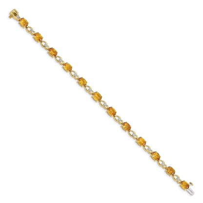 Oval Yellow Citrine & Diamond Prong 14K Yellow Gold Link Bracelet