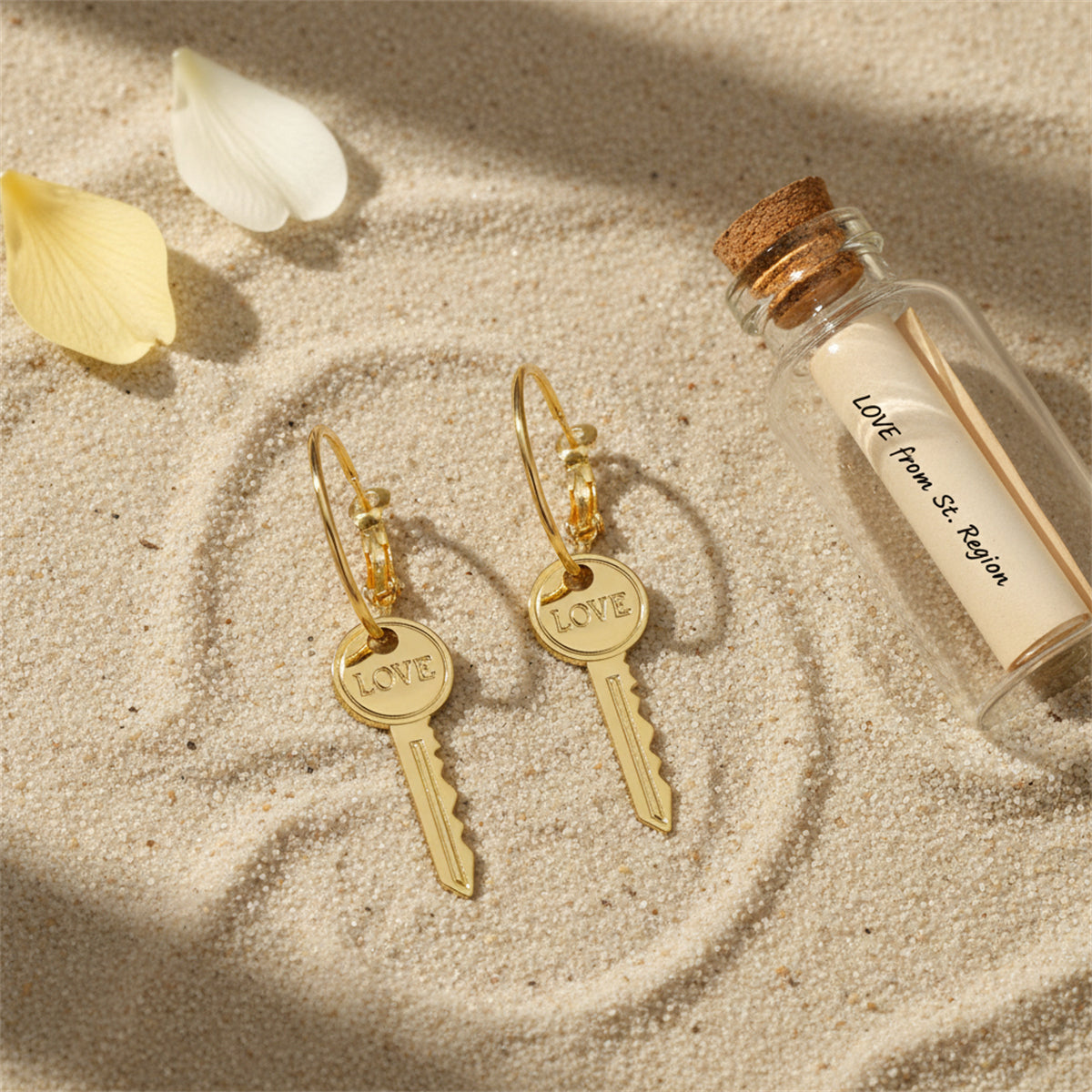 Goldtone 'Love' Key Drop Earrings