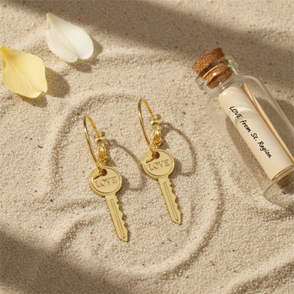 Goldtone 'Love' Key Drop Earrings
