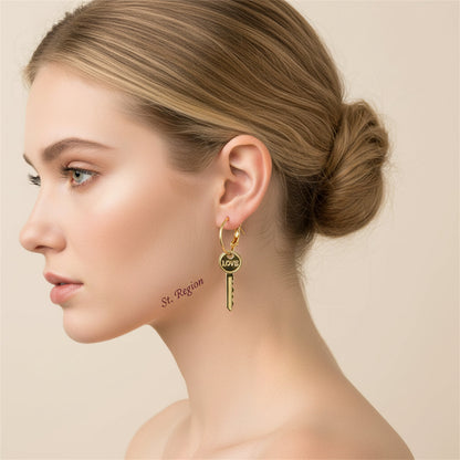 Goldtone 'Love' Key Drop Earrings