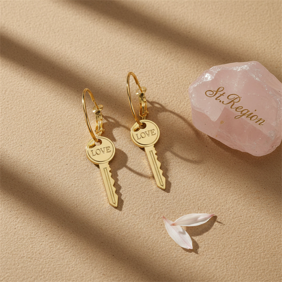 Goldtone 'Love' Key Drop Earrings