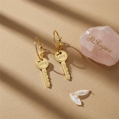 Goldtone 'Love' Key Drop Earrings