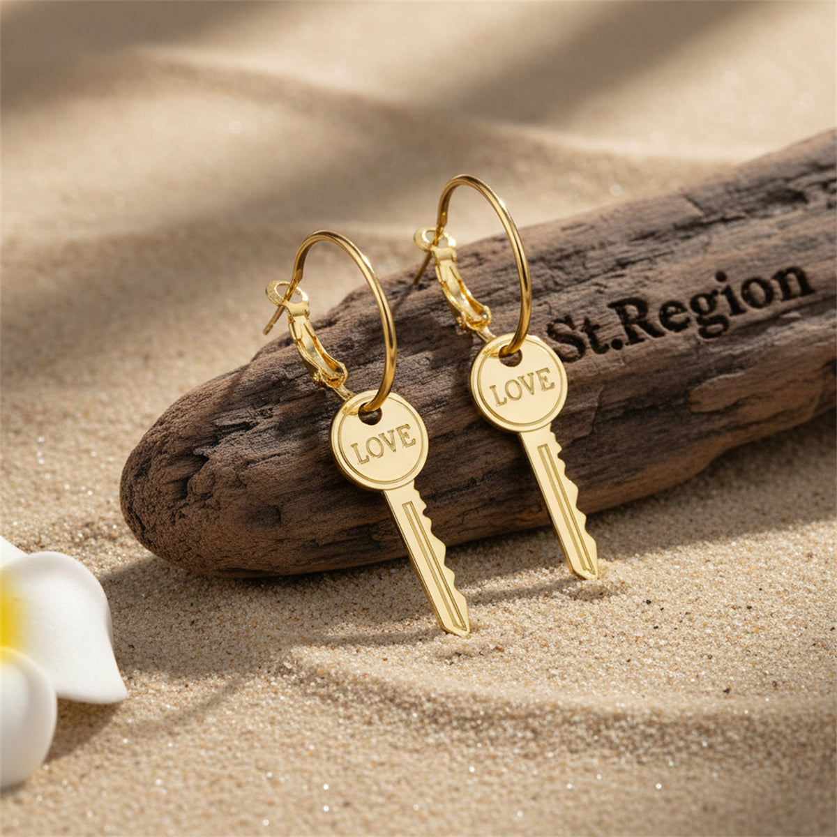 Goldtone 'Love' Key Drop Earrings