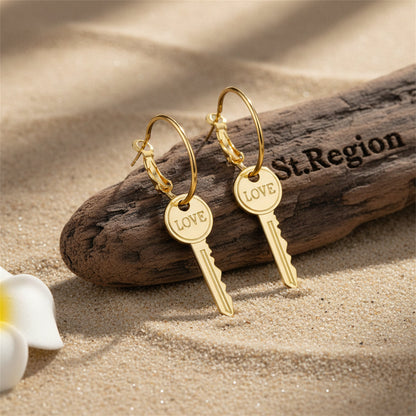 Goldtone 'Love' Key Drop Earrings
