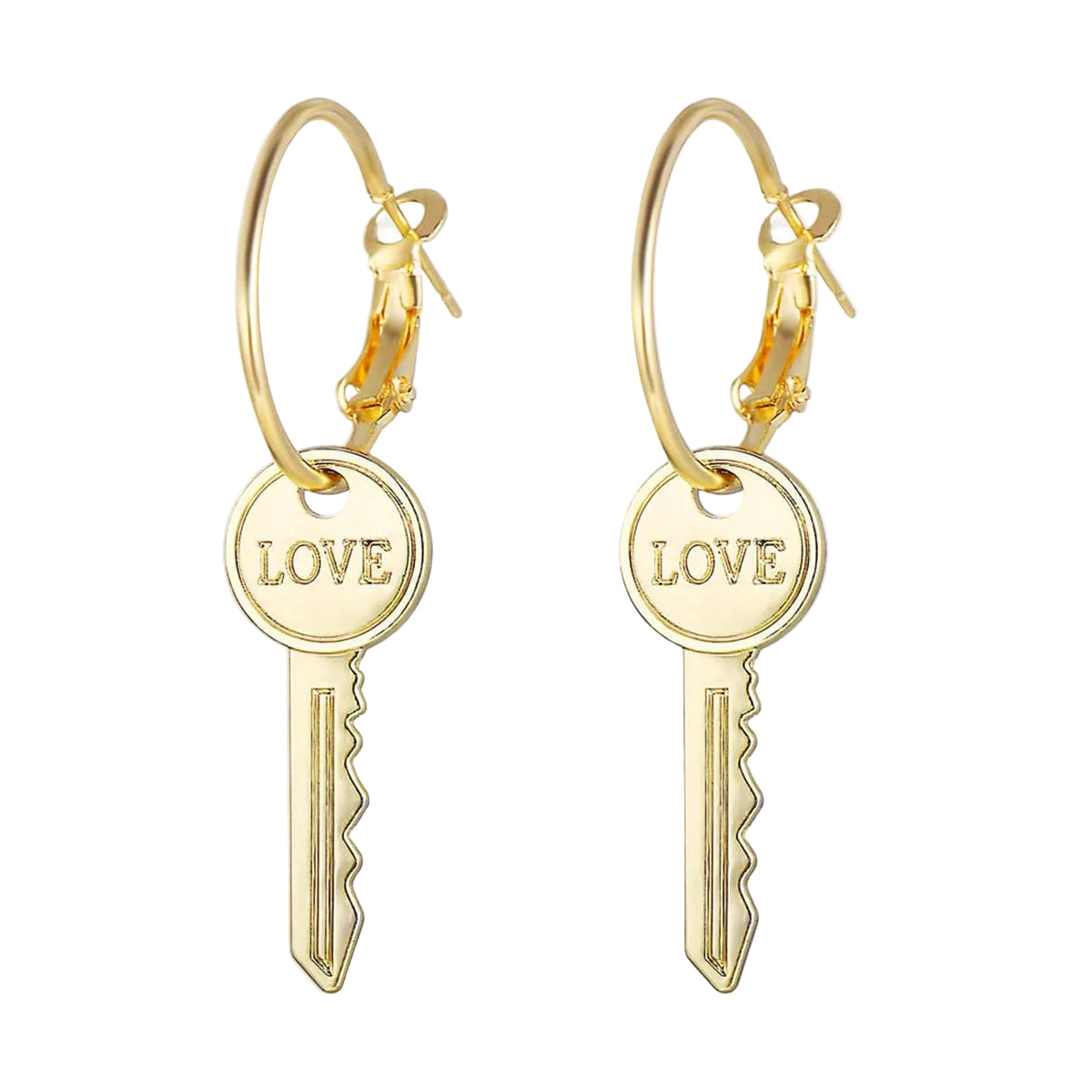 Goldtone 'Love' Key Drop Earrings