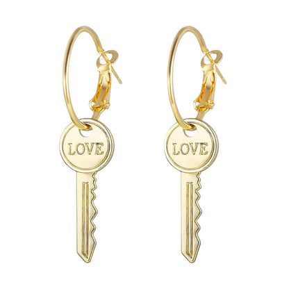 Goldtone 'Love' Key Drop Earrings