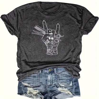 Print Crew Neck T-shirt, Casual Short Sleeve Top