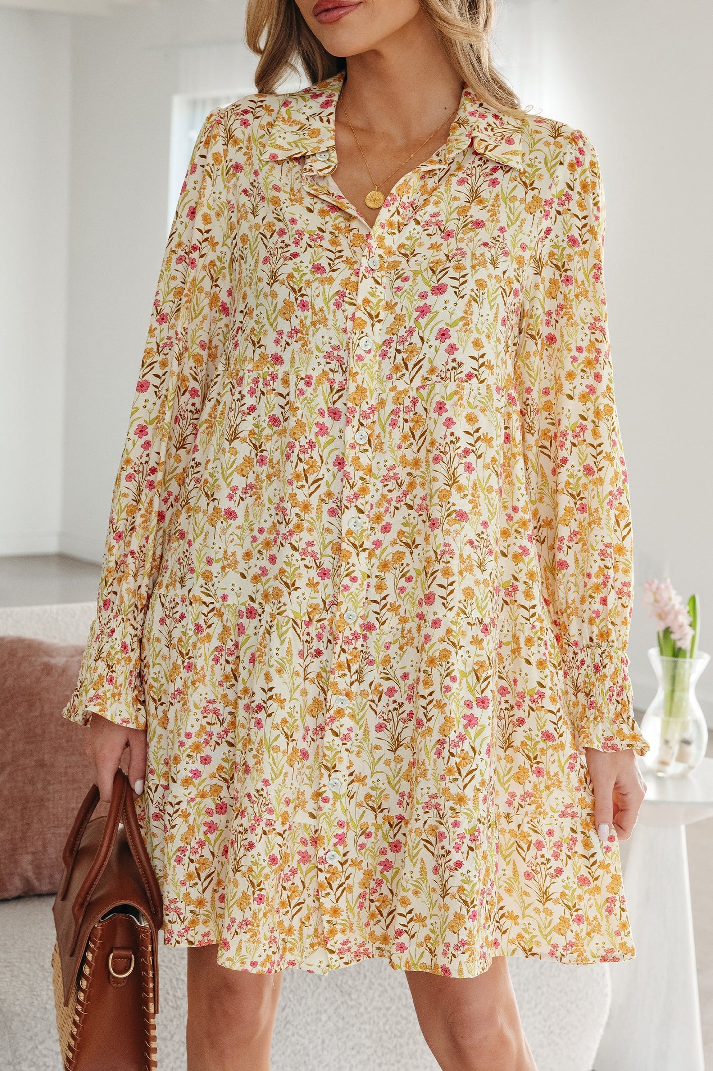 Threaded Pear Kaiya Loose Shirt Dress Long Sleeve