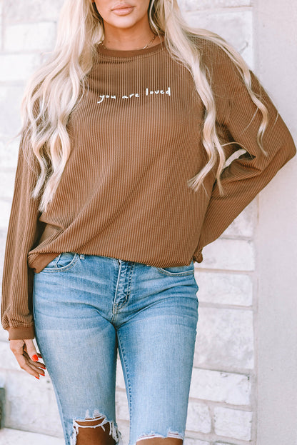 Threaded Pear Jessiette Loved Print Corduroy Sweatshirt