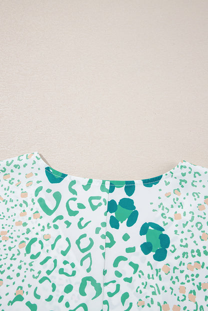 Threaded Pear Azalea Print Short Sleeve Blouse