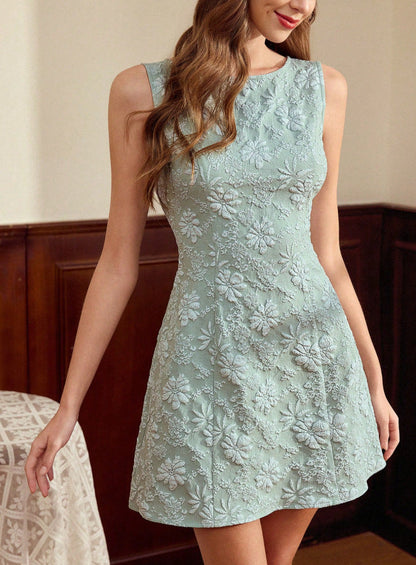 Women's Jacquard Sleeveless Midi Dress – Slim Fit French Minimalist Style