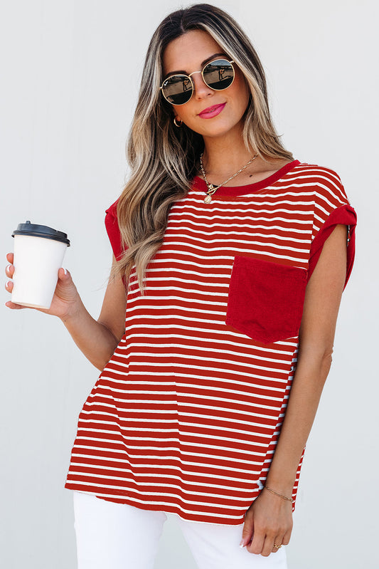 Threaded Pear Annika Stripe Round Neck Tank Top