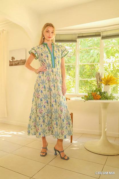 Umgee Mix Floral Midi Dress in Cream