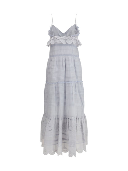 Long Ruffled Dress Paule Light Blue