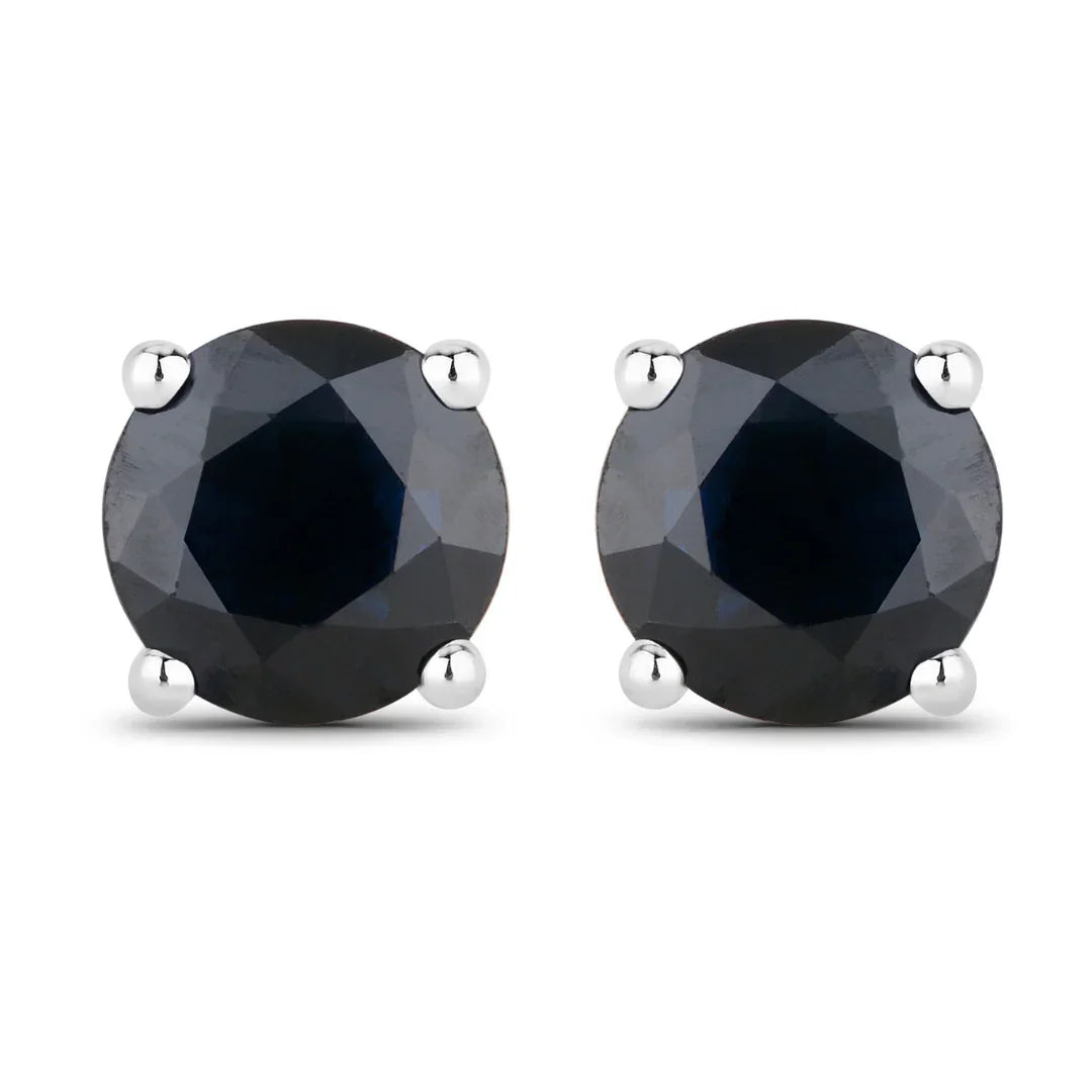 1.70 Ct Round Blue Sapphire Prong 10K Gold Stud Earrings