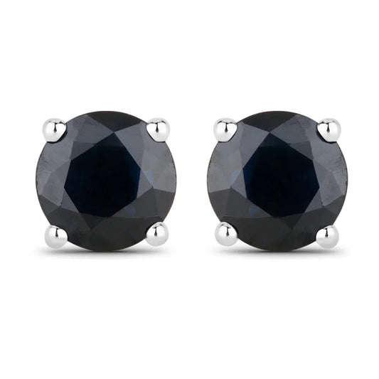 1.70 Ct Round Blue Sapphire Prong 10K Gold Stud Earrings