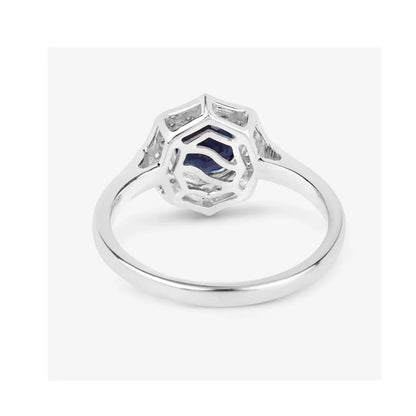1.03 Ct Round Blue Sapphire & Lab Grown Diamond Prong 10K Gold Bridge Halo Ring