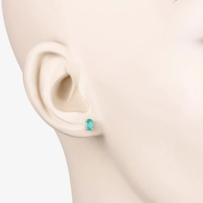 0.38 Ct Oval Green Zambian Emerald Prong 10K Gold Stud Earrings