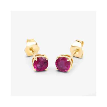 0.86 Ct Round Pink Ruby Prong 10K Gold Stud Earrings