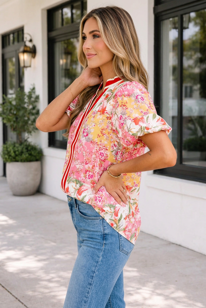 Threaded Pear Katherine Sleeve Floral Blouse