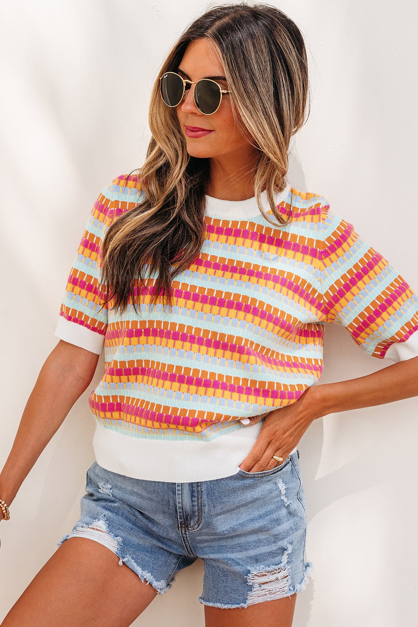 Threaded Pear Bellamy Knit Short Sleeve Sweater