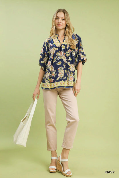 Umgee Apricot Floral Boho Blouse