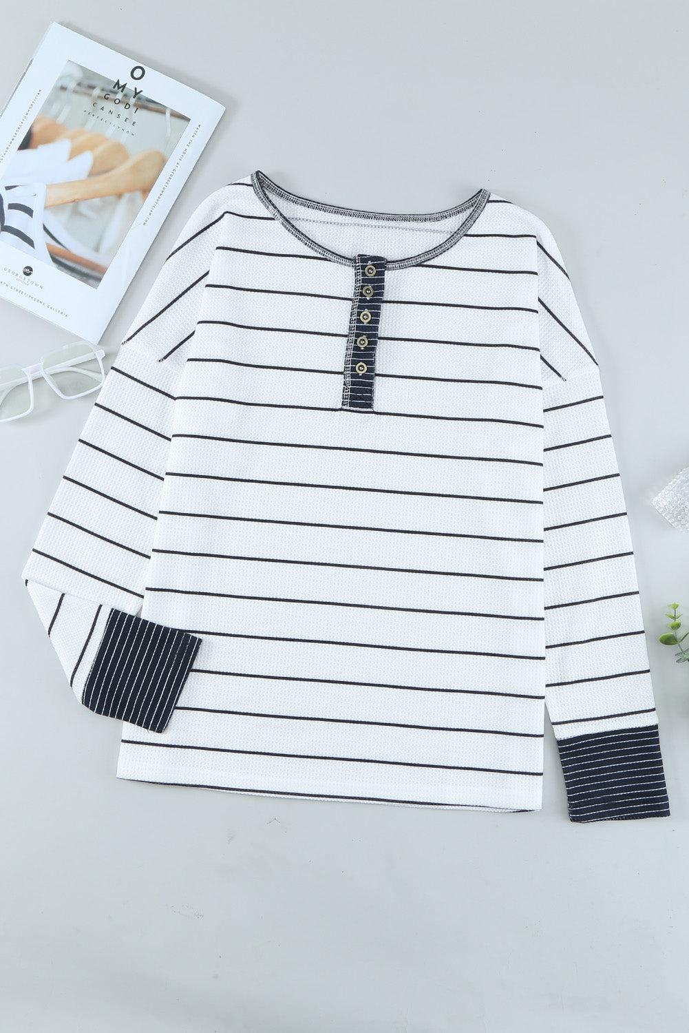 Threaded Pear Simone Henley Waffle Knit Top